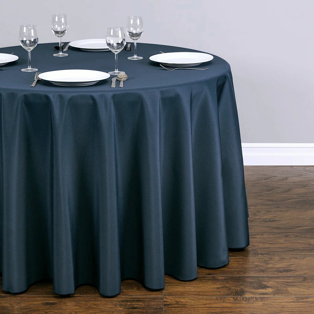 Bargain 108 In. Round Polyester Tablecloth Navy Blue - Image 7