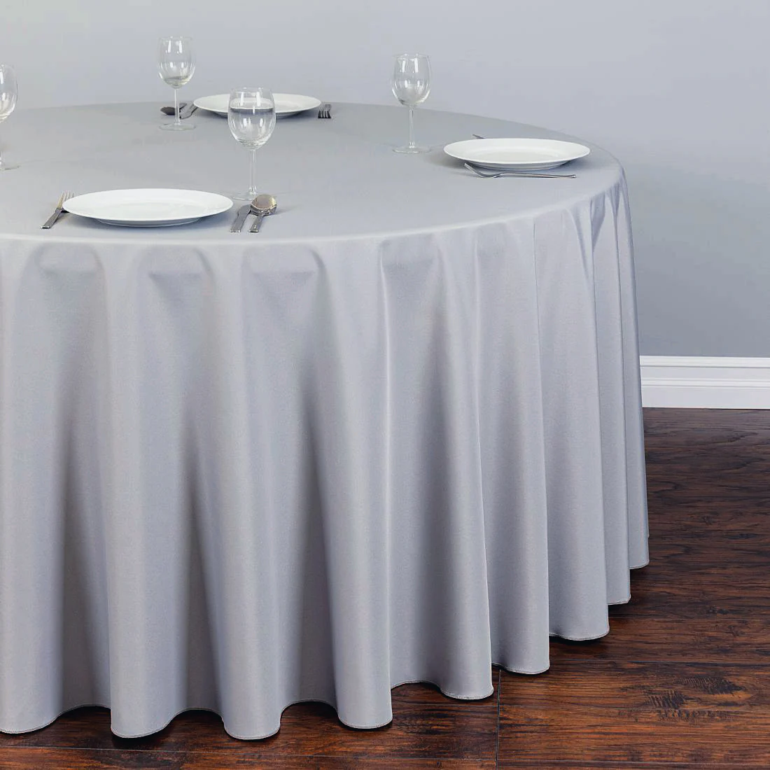 Bargain 120 In. Round Polyester Tablecloth Silver - Image 3