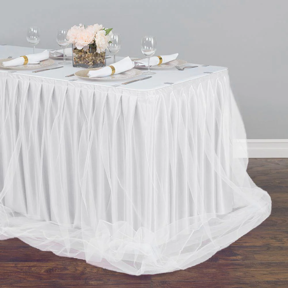 14 ft. Two Tone Tulle Chiffon Table Skirt (6 Colors) - Image 3