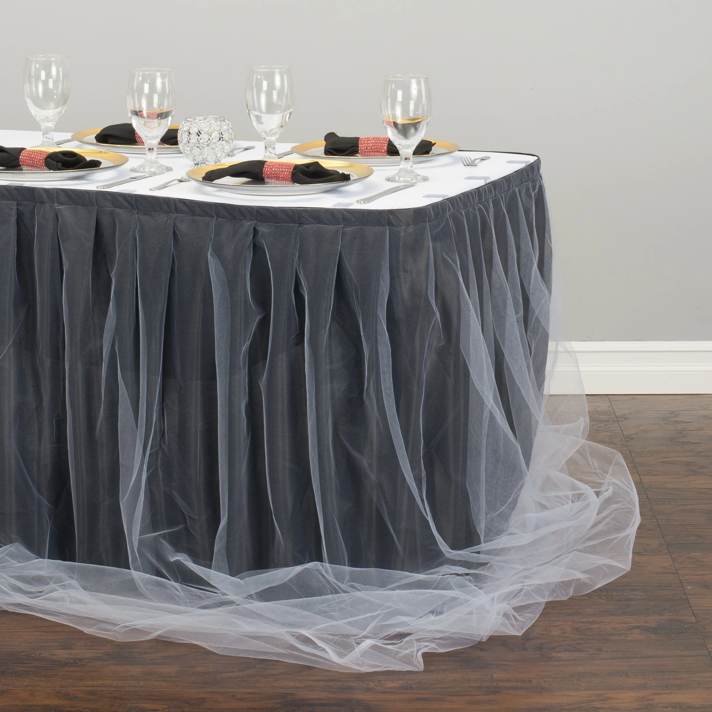 14 ft. Two Tone Tulle Chiffon Table Skirt (6 Colors) - Image 4