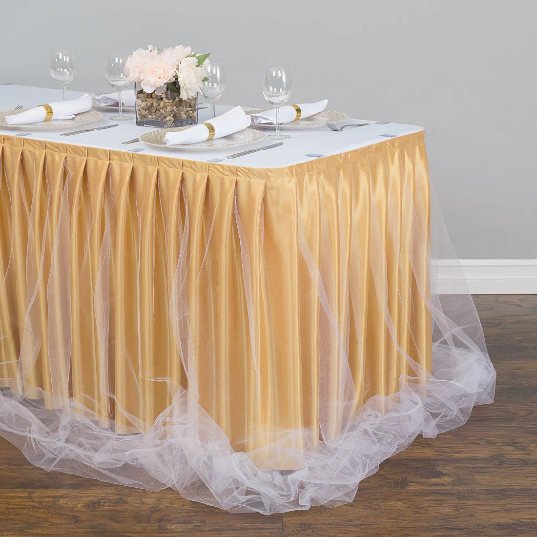17 ft. Two Tone Tulle Chiffon Table Skirt (6 Colors) - Image 6