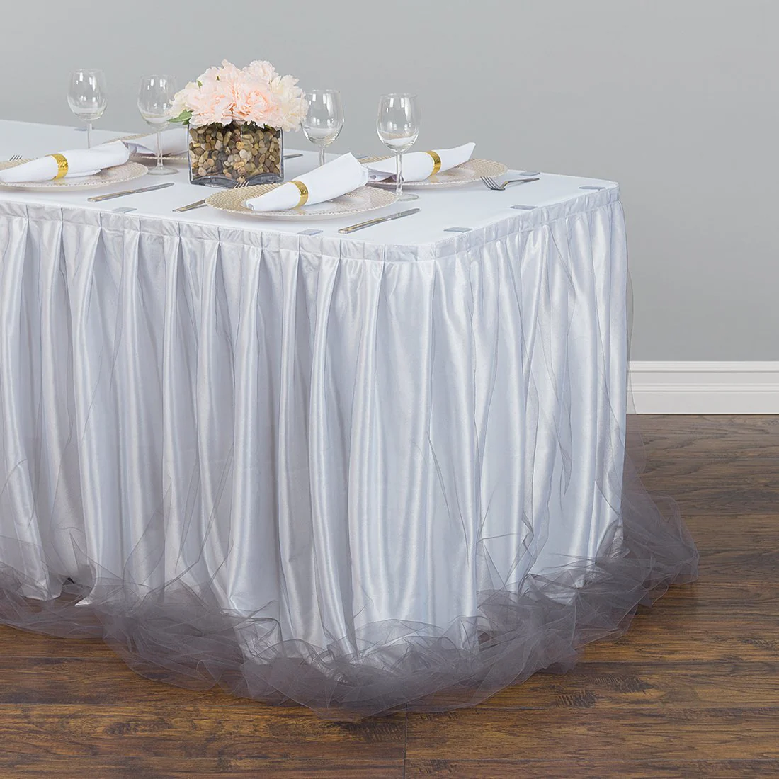17 ft. Two Tone Tulle Chiffon Table Skirt (5 Colors) - Image 3
