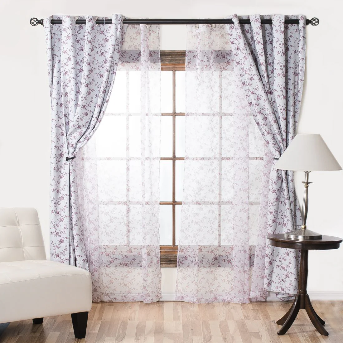 56 X 98 in. Burgundy Floral Curtain (2 Materials) - Image 5