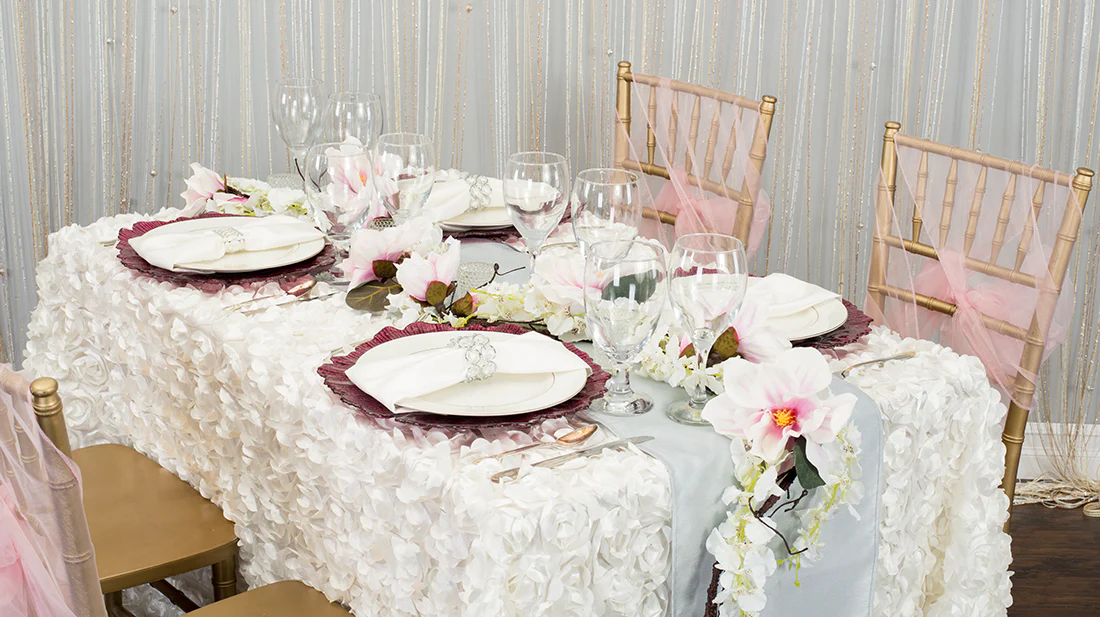 88 X 130 in. Rectangular Rosette Satin Tablecloth (7 Colors) - Image 22