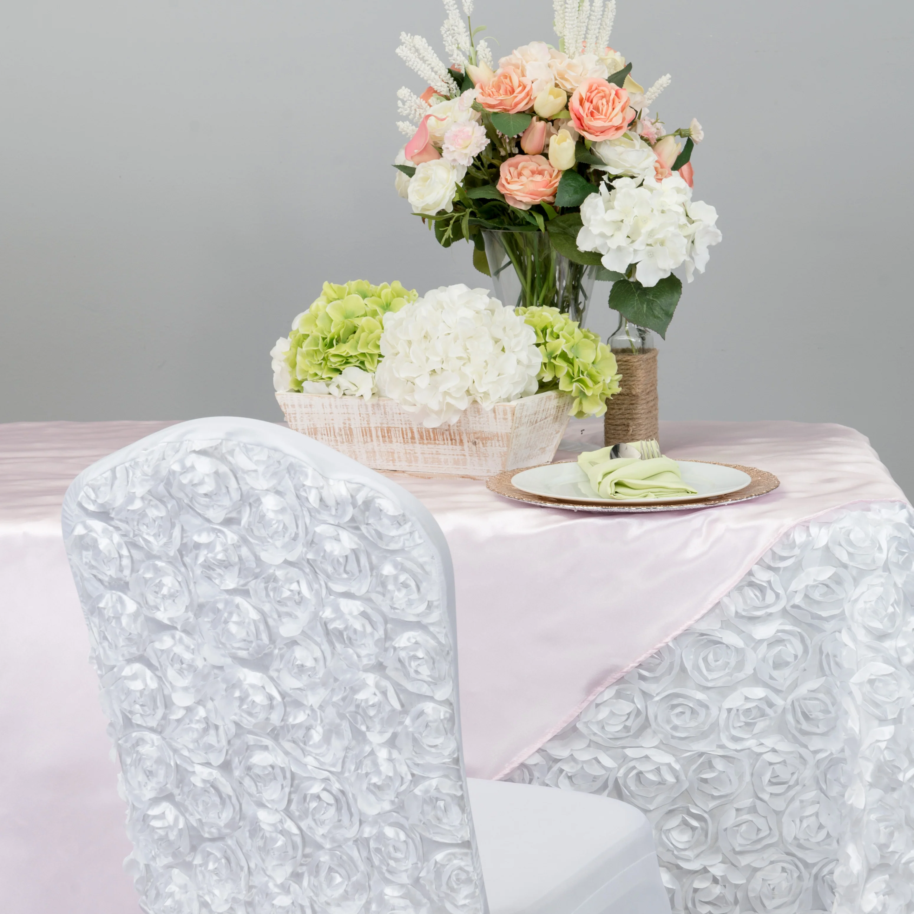 88 X 130 in. Rectangular Rosette Satin Tablecloth (7 Colors) - Image 9