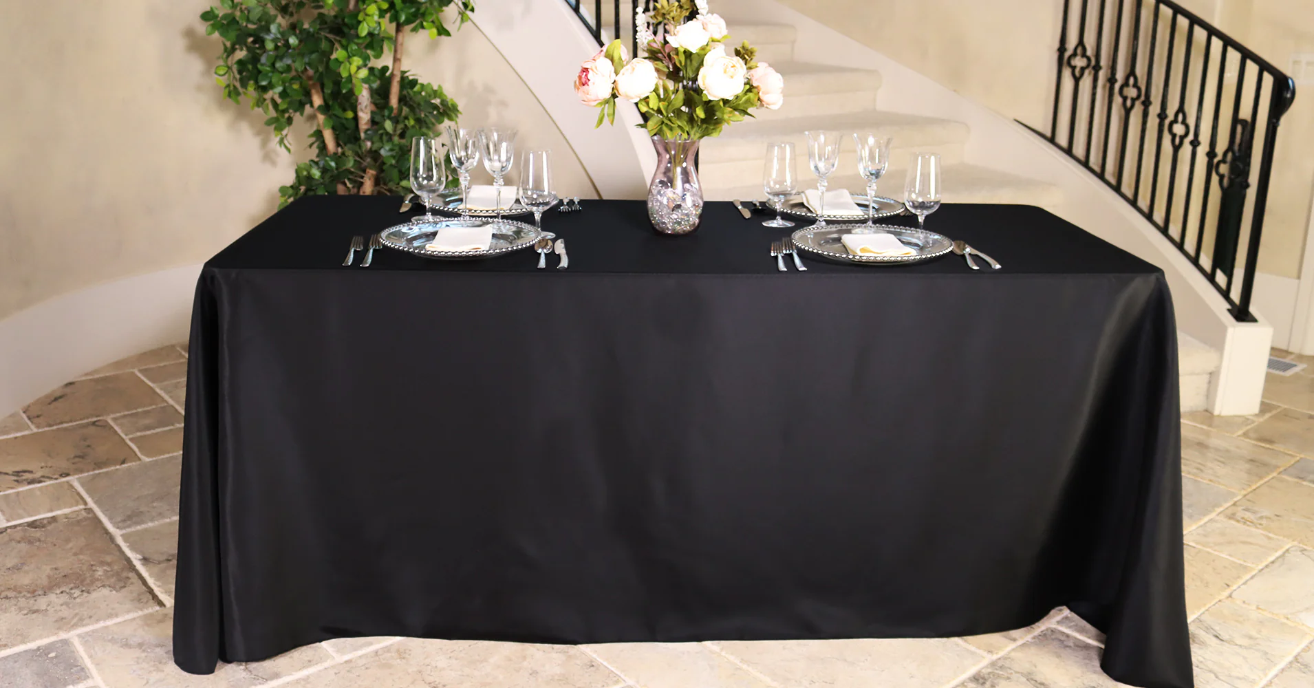 90 X 132 in. Rectangular with Round Corners Polyester Tablecloth (20 Colors) - Image 23