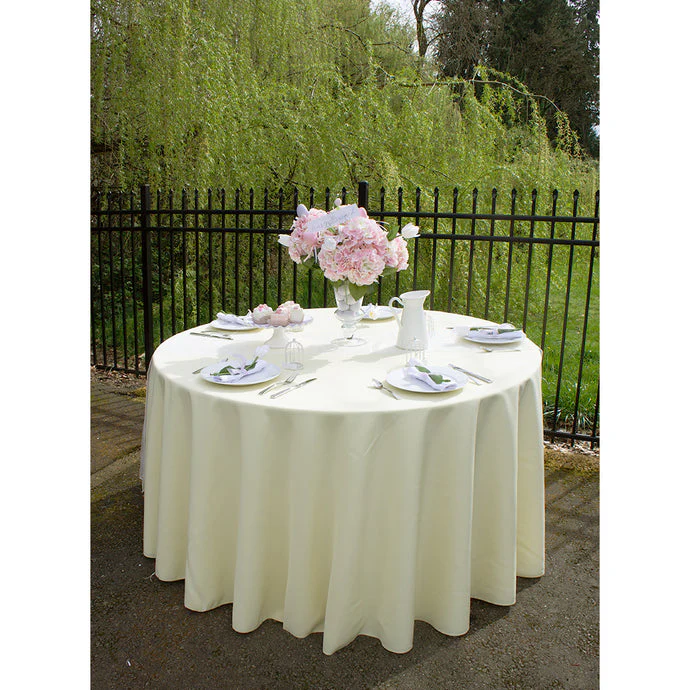 Bargain 120 in. Round Polyester Tablecloth Ivory - Image 3