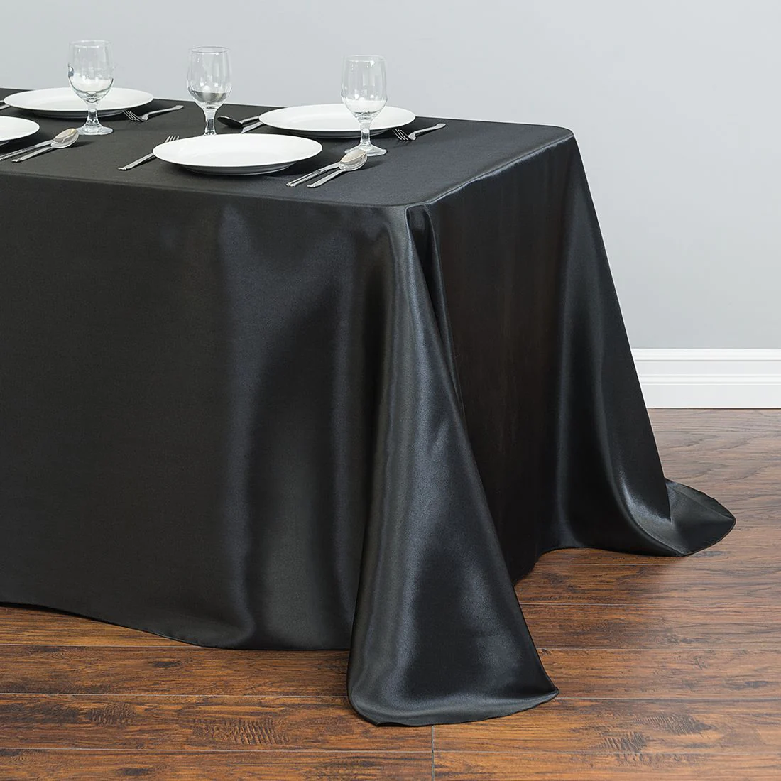 Bargain 90 X 132 In. Rectangular Satin Tablecloth Black