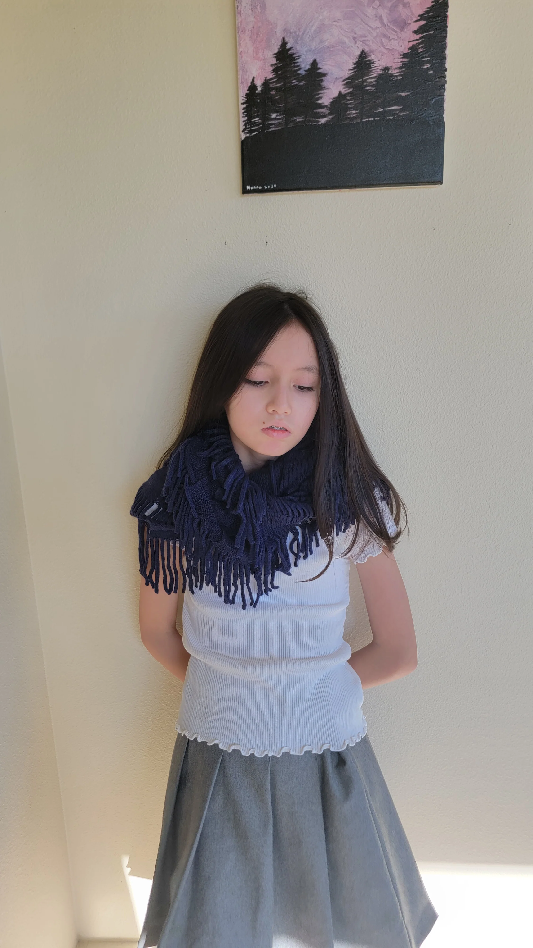 Fringe Infinity Scarf Navy Blue - Image 3