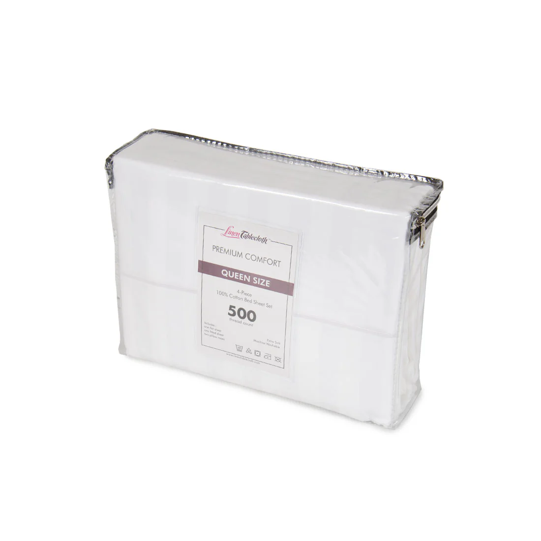 Hotel Selection 500 Thread Count Cotton White Satin Stripe Sheet Set - Full Size - Image 4