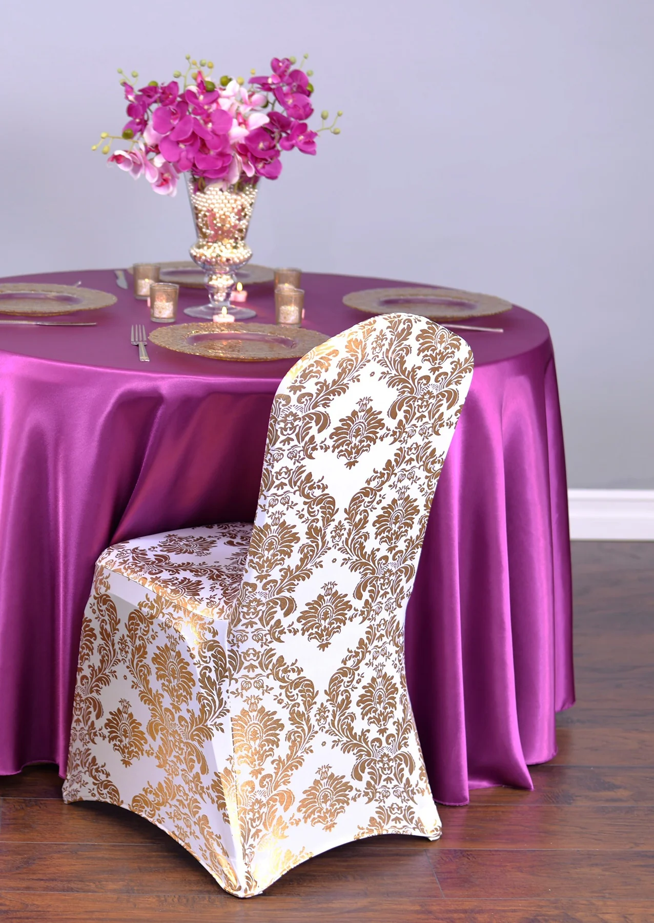 Metallic Damask Stretch Banquet Chair Cover (2 Colors) - Image 7