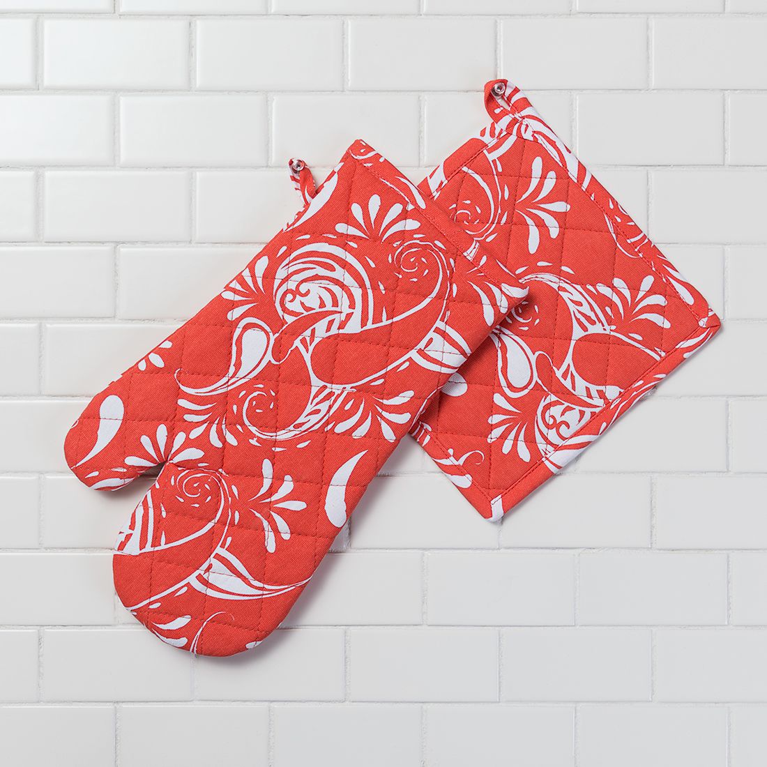 Paisley Cotton Oven Mitt / Pot Holder Set 4 Pack (5 Colors)