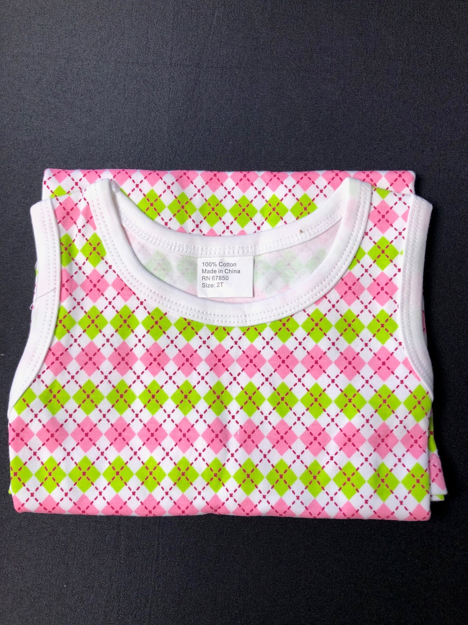 Pink And Green Argyle Tank Dress 3T - Image 2